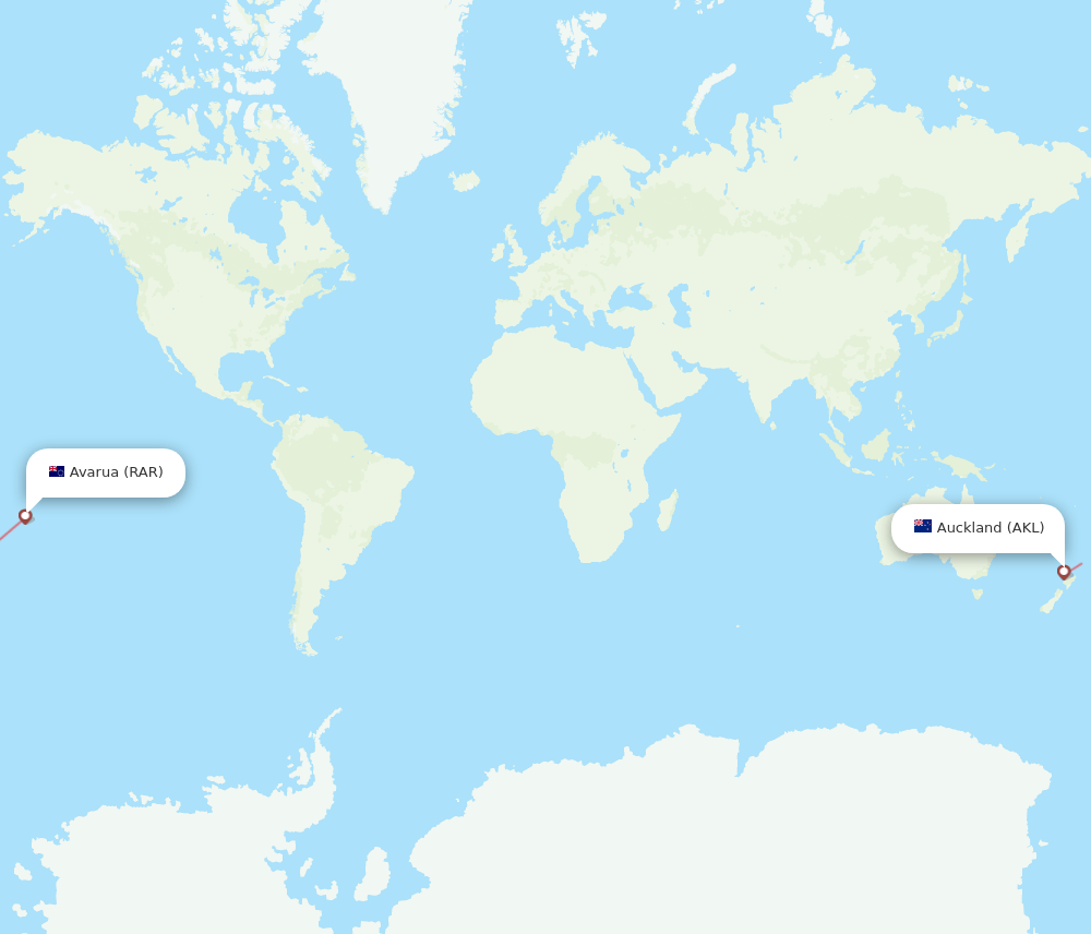 Rarotonga - Auckland route map and flight paths