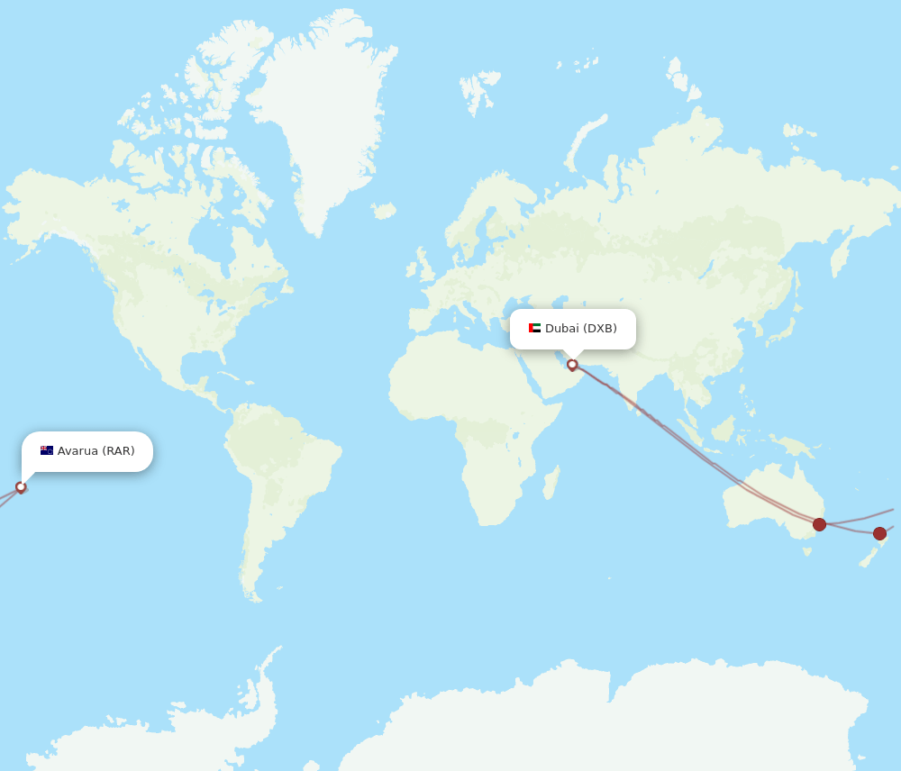 Dubai - Rarotonga route map and flight paths