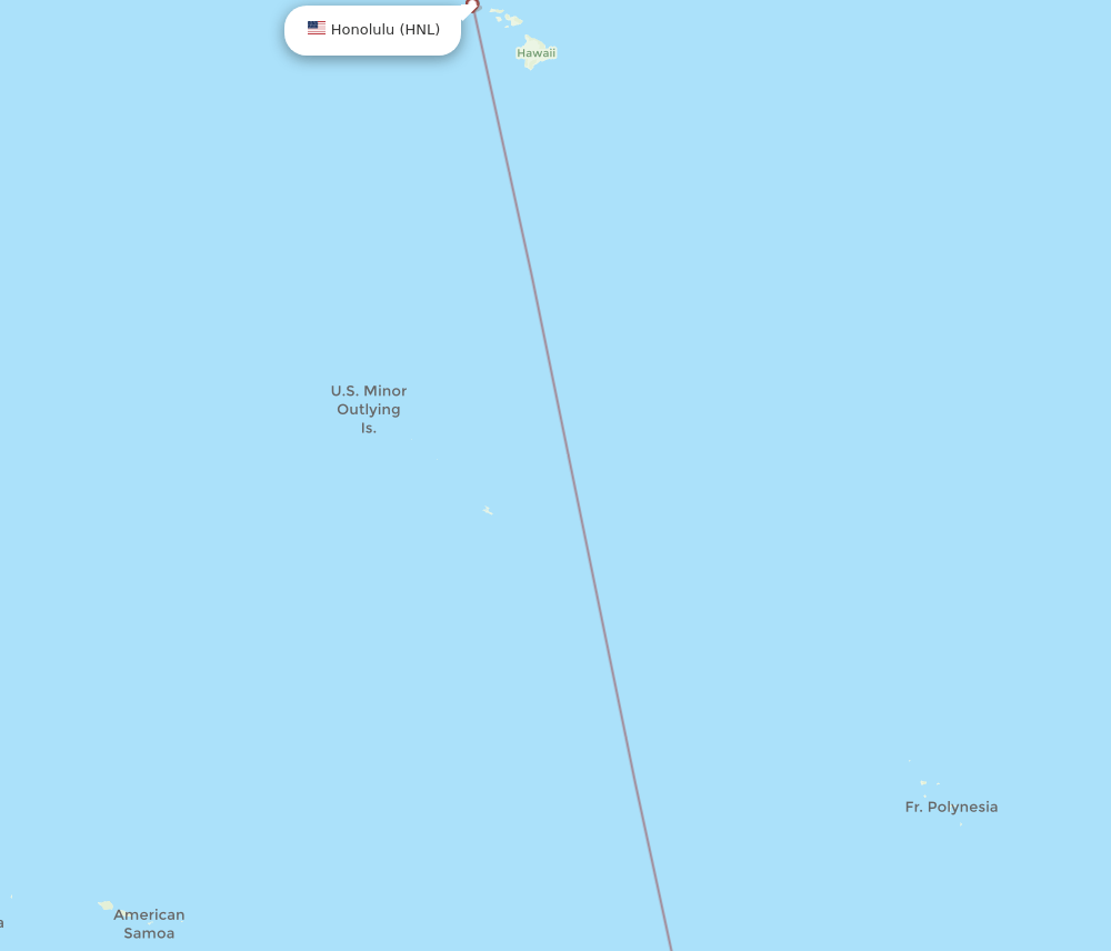 Rarotonga - Honolulu route map and flight paths