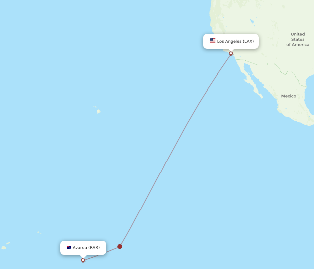 Los Angeles - Rarotonga route map and flight paths