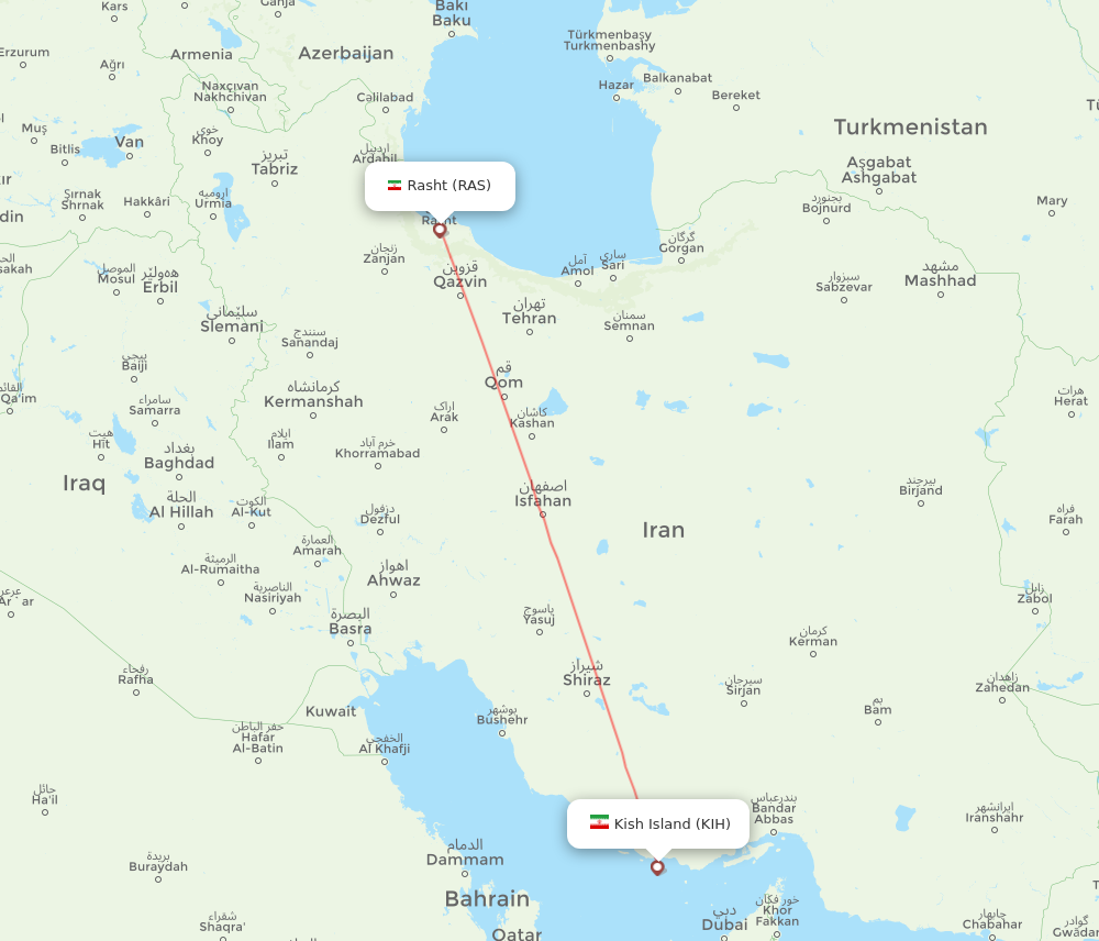 RAS to KIH flights and routes map