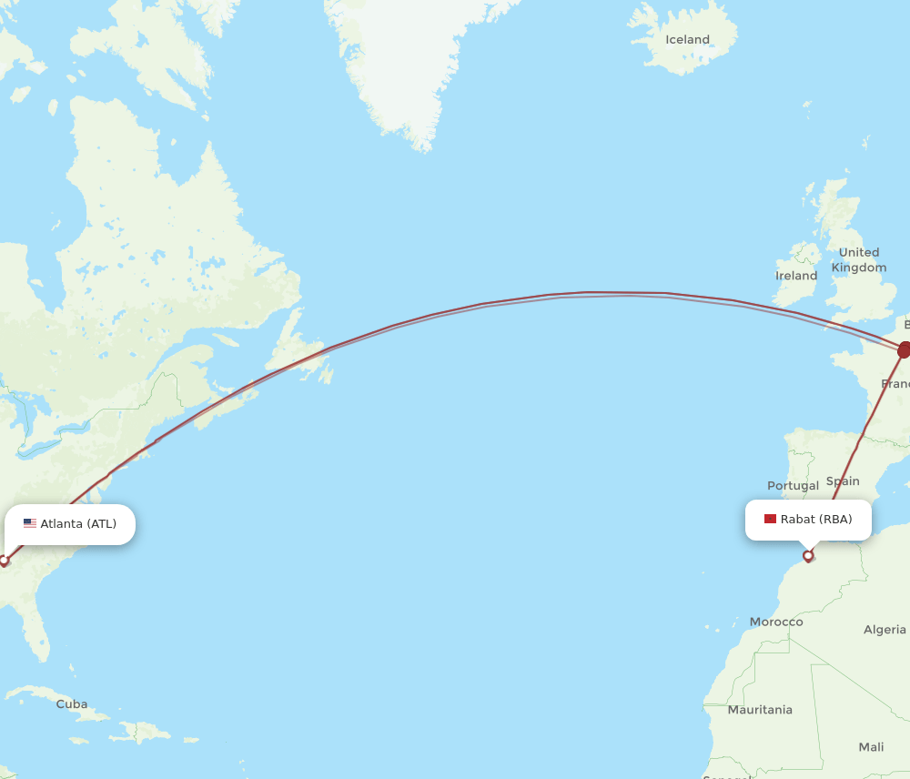 RBA to ATL flights and routes map