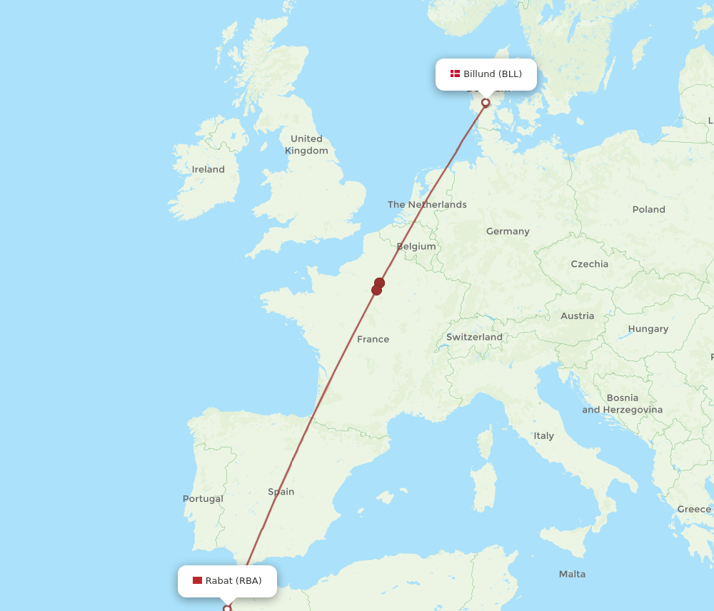 RBA-BLL flight routes