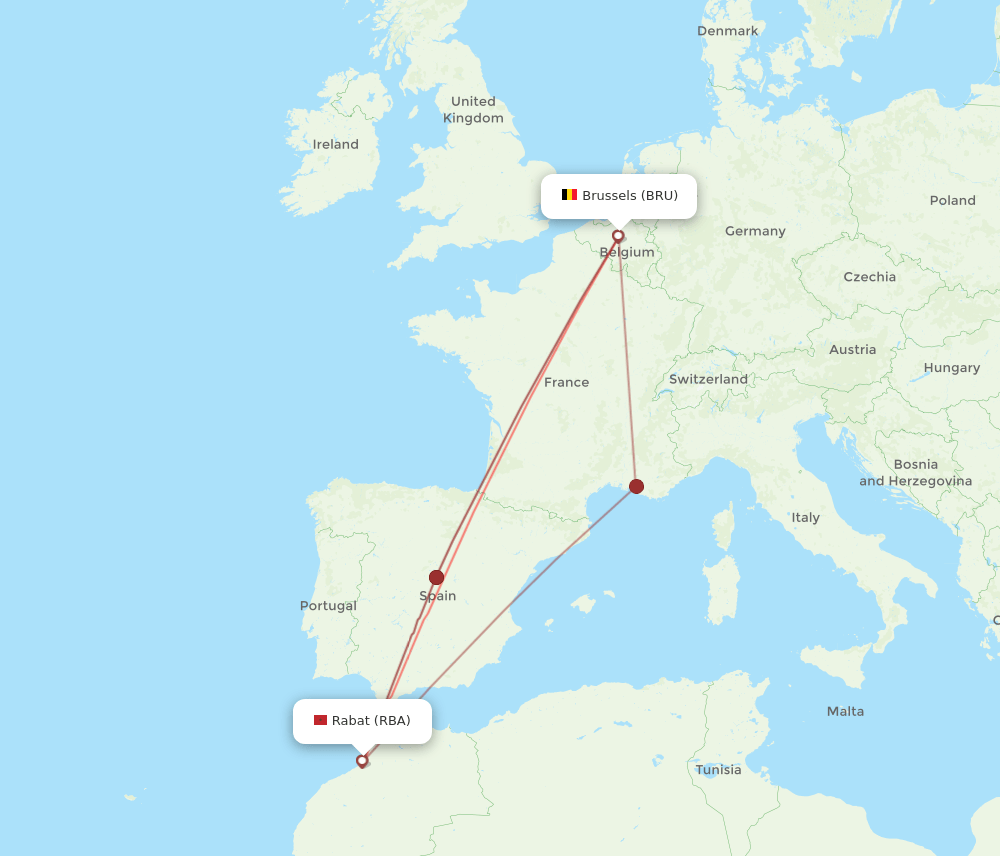 RBA to BRU flights and routes map