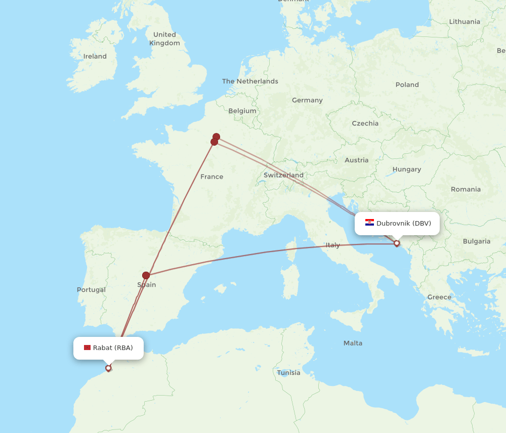 RBA-DBV flight routes
