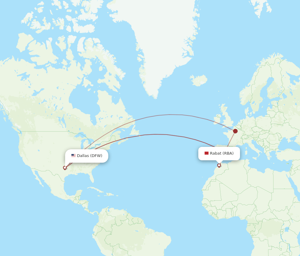 RBA to DFW flights and routes map