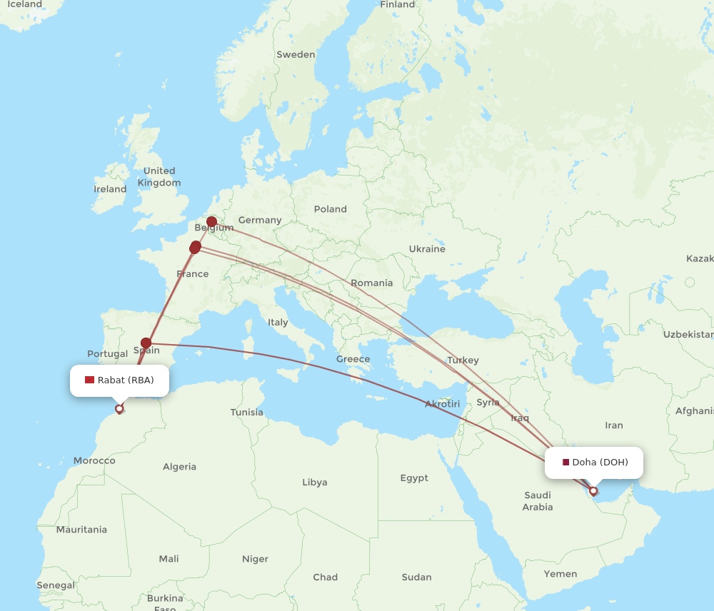 RBA-DOH flight routes