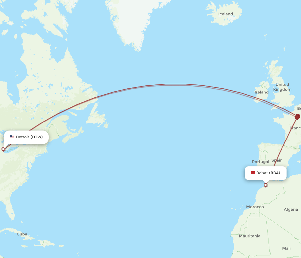 RBA-DTW flight routes