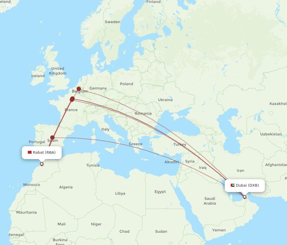 RBA-DXB flight routes