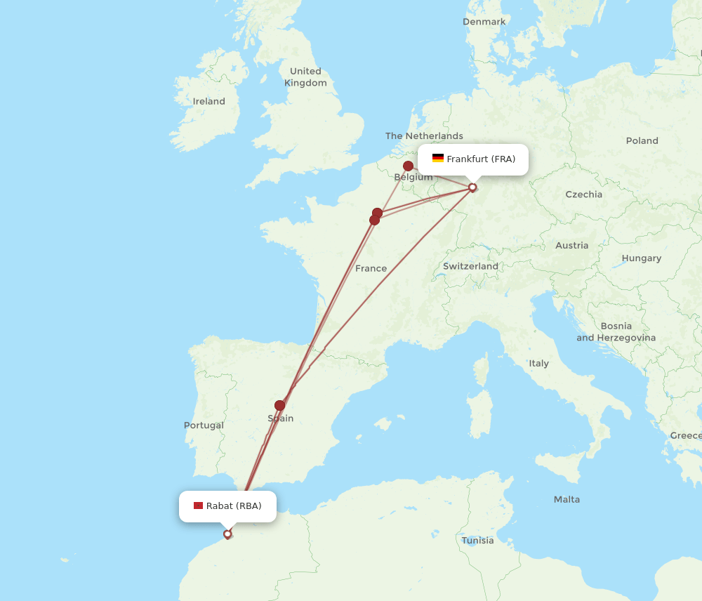 RBA-FRA flight routes