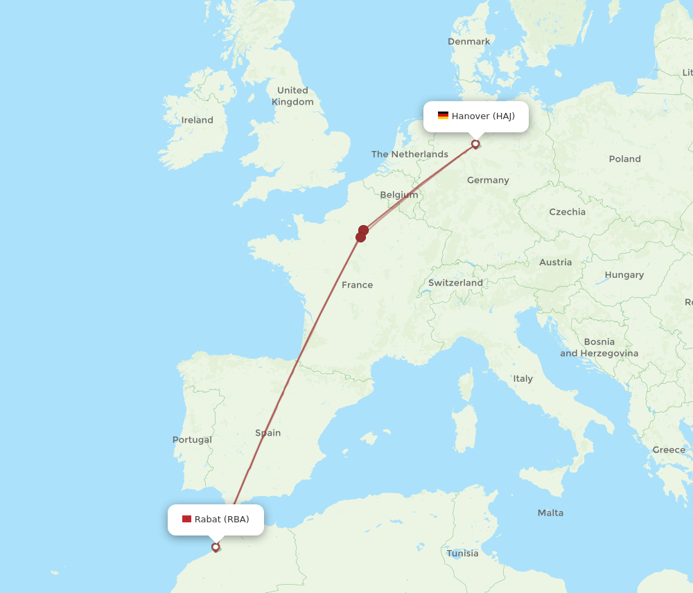 RBA to HAJ flights and routes map