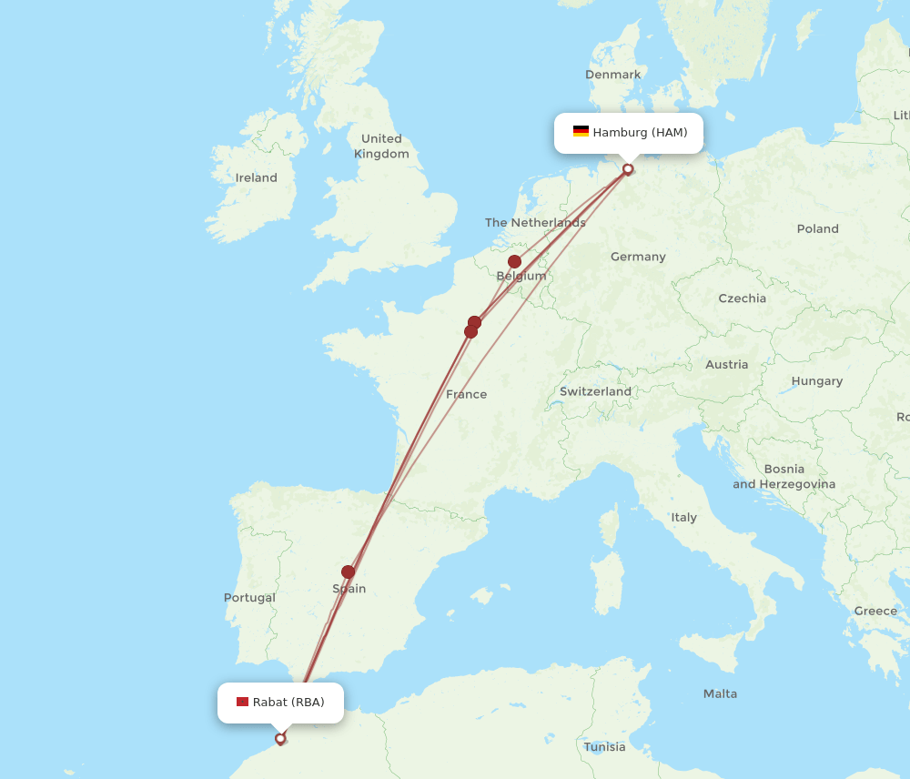 RBA-HAM flight routes