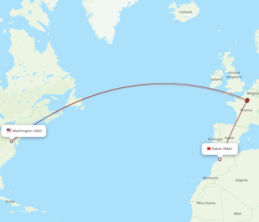 RBA-IAD flight routes