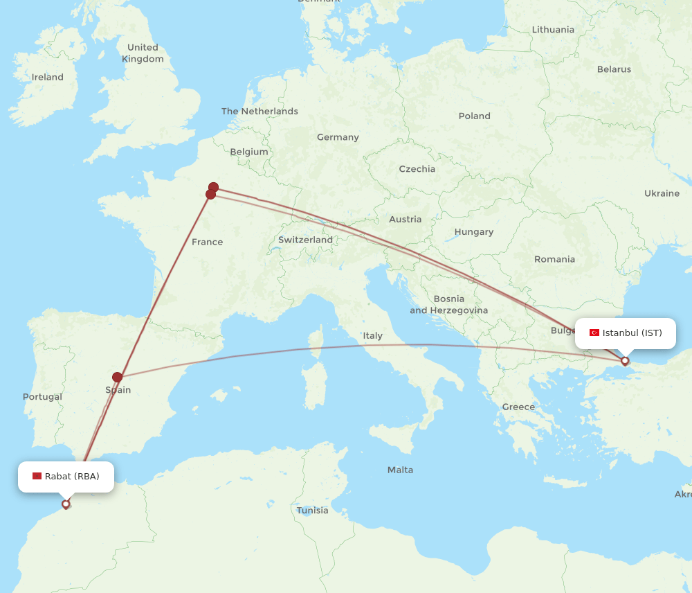 RBA-IST flight routes