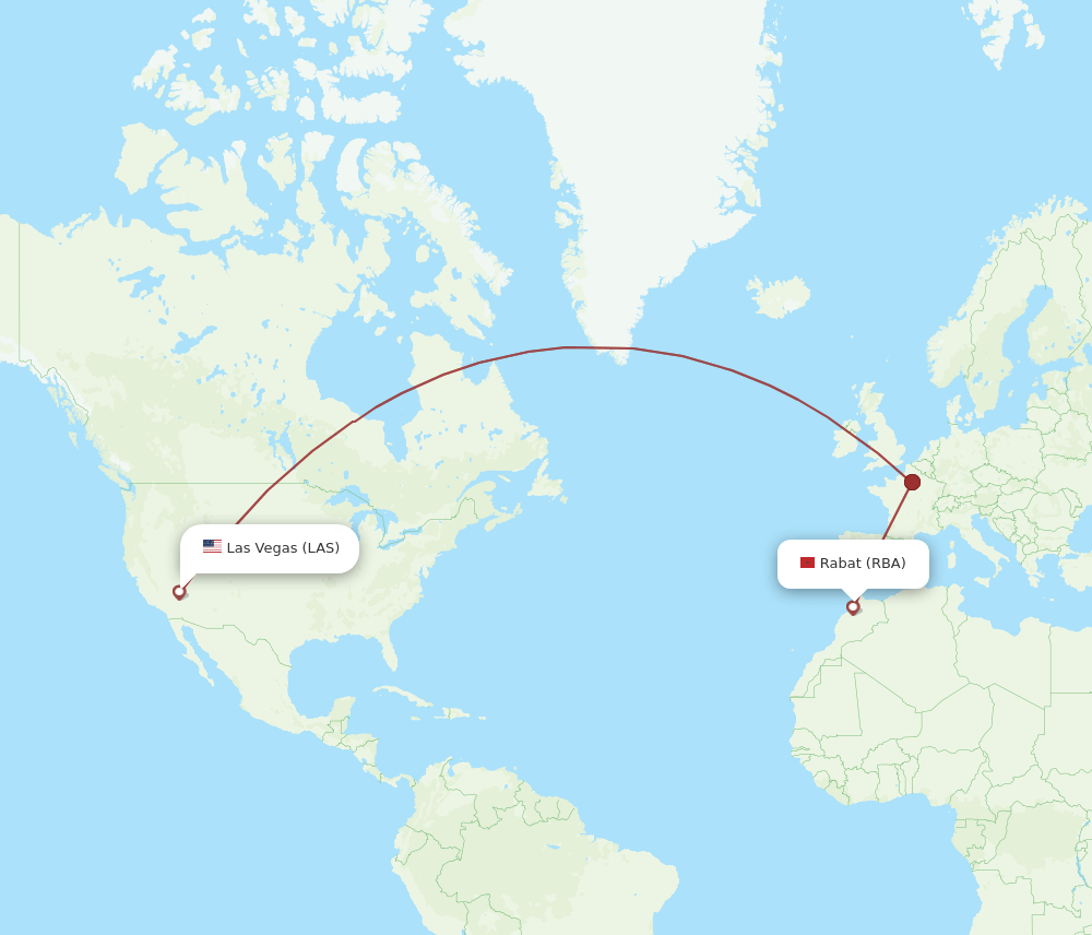 Rabat - Las Vegas route map and flight paths