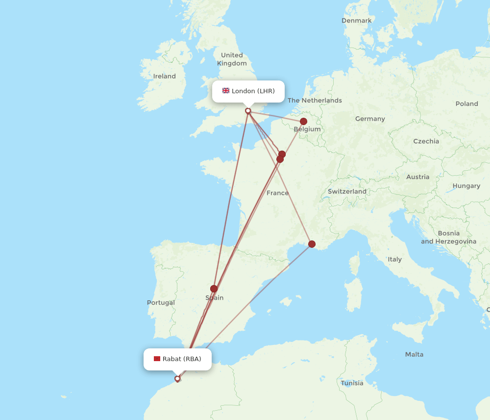 RBA-LHR flight routes