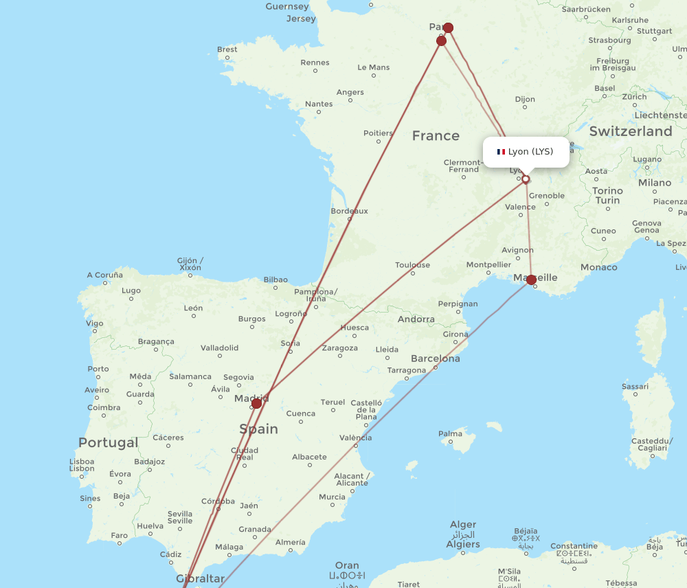 RBA-LYS flight routes