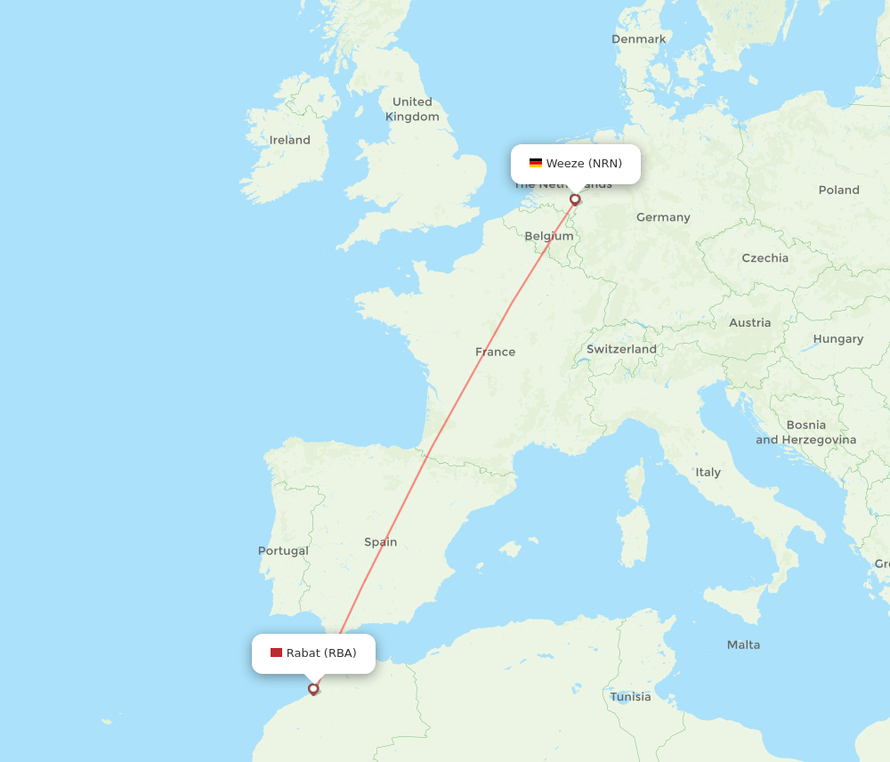 Rabat - Dusseldorf route map and flight paths