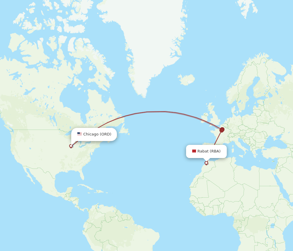 RBA-ORD flight routes