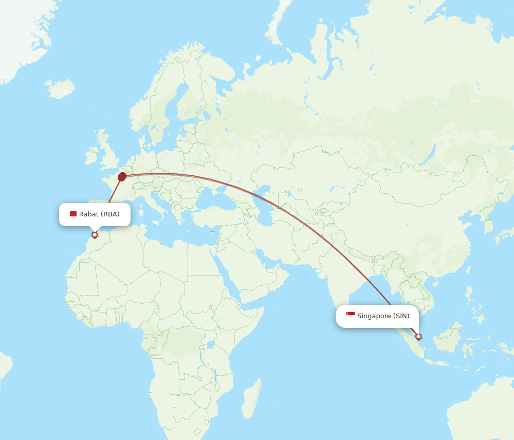 RBA to SIN flights and routes map