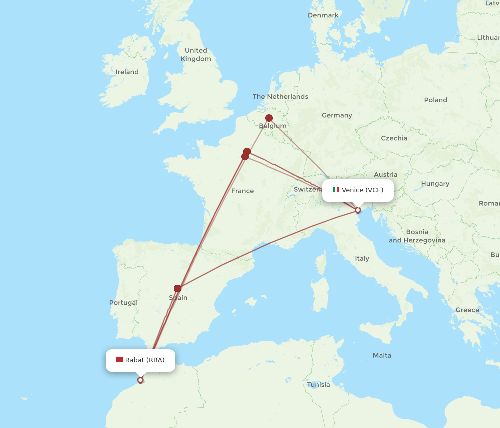RBA-VCE flight routes