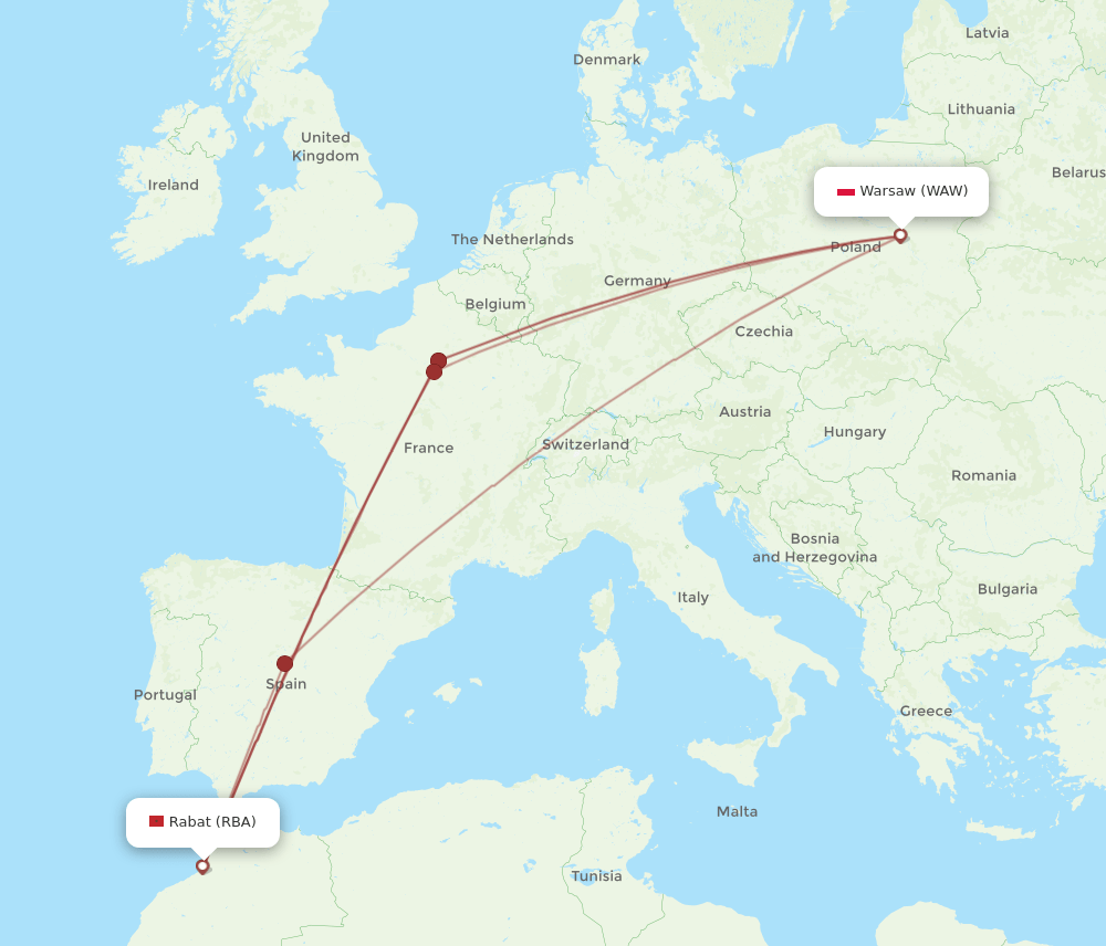 RBA-WAW flight routes