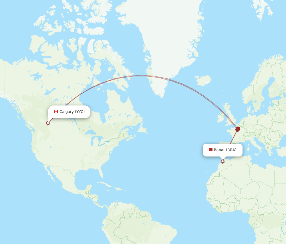 Calgary - Rabat route map and flight paths