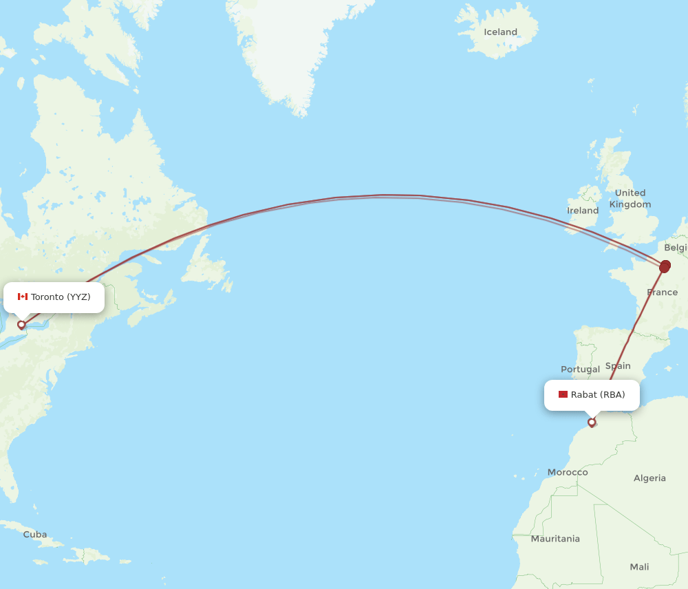 Toronto - Rabat route map and flight paths