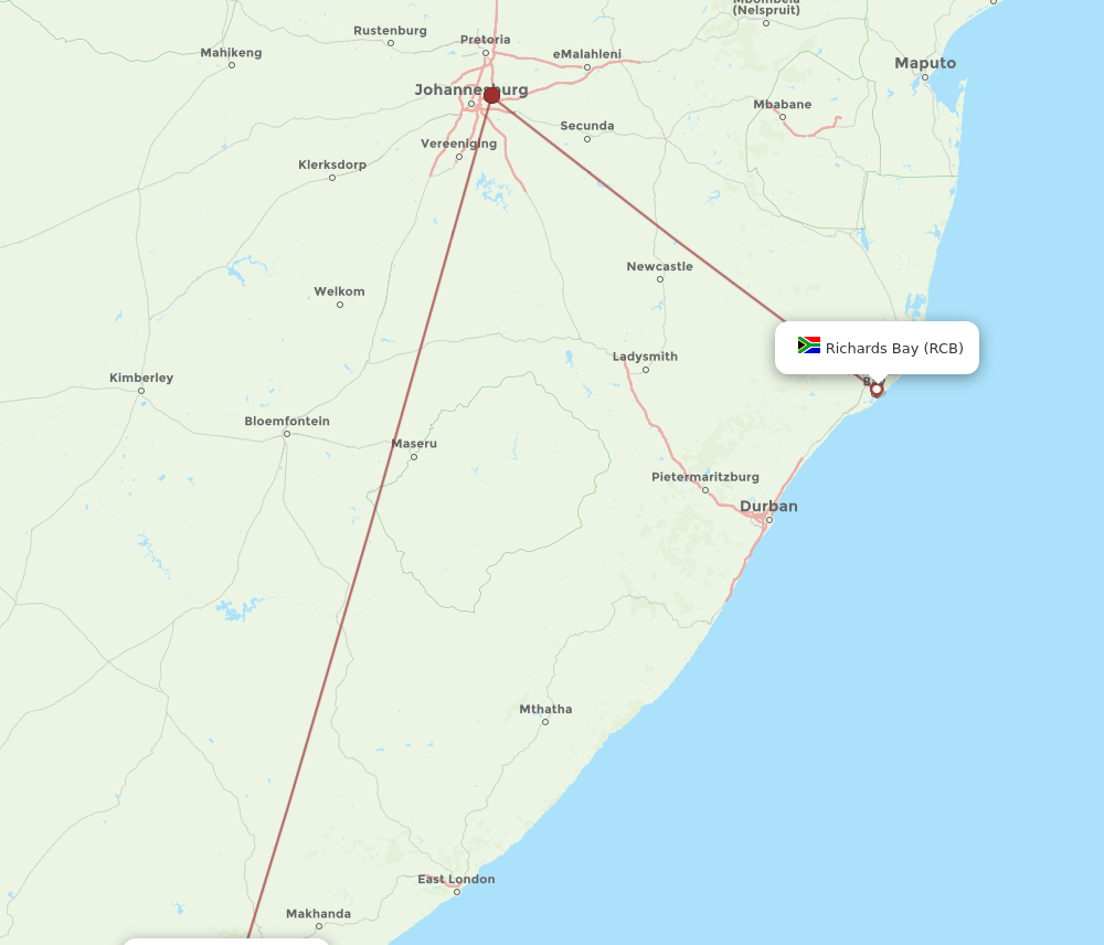 RCB to PLZ flights and routes map