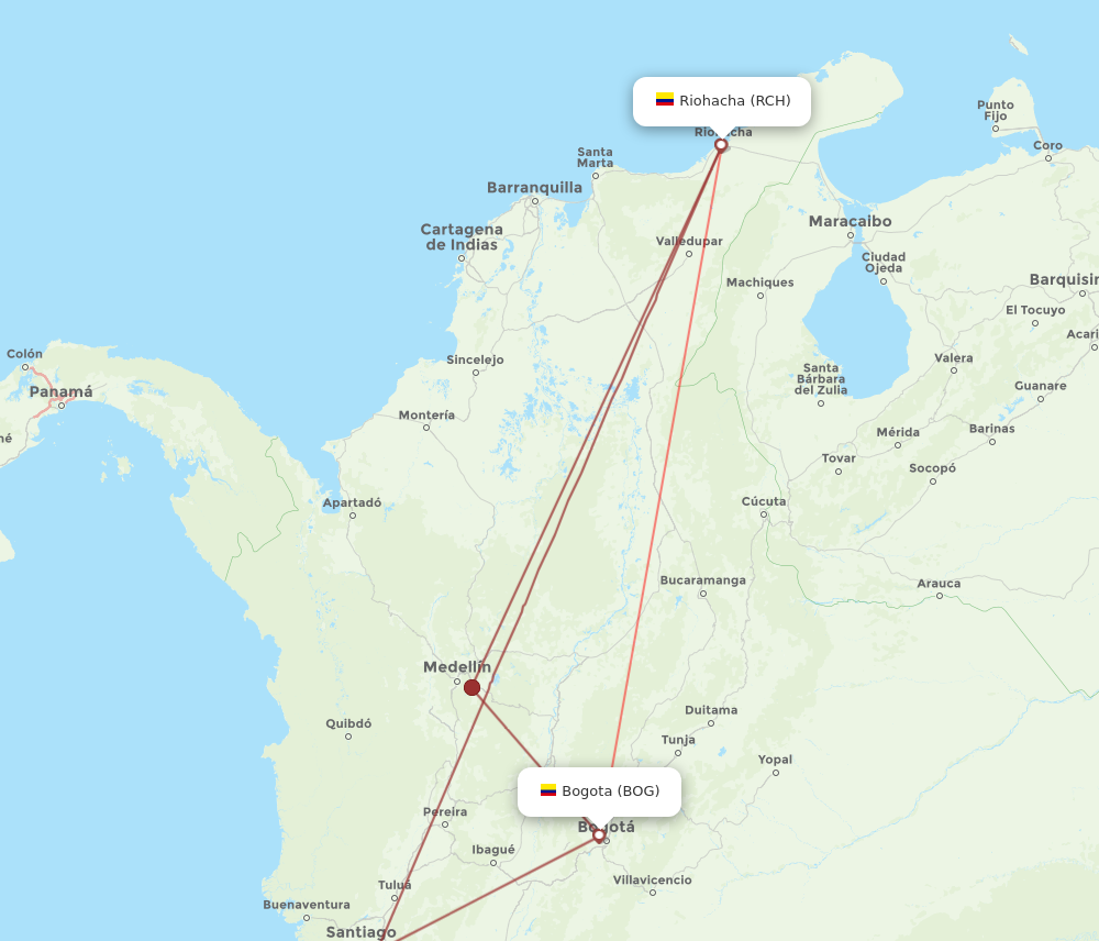 RCH to BOG flights and routes map