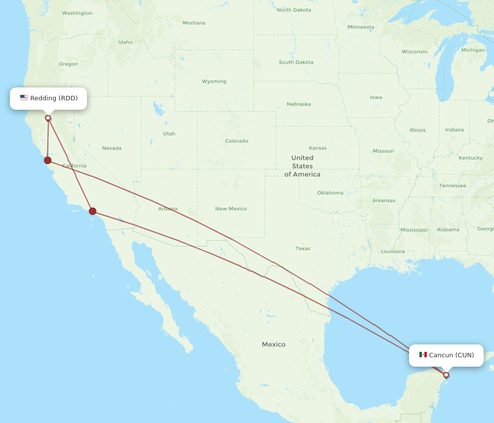 RDD-CUN flight routes