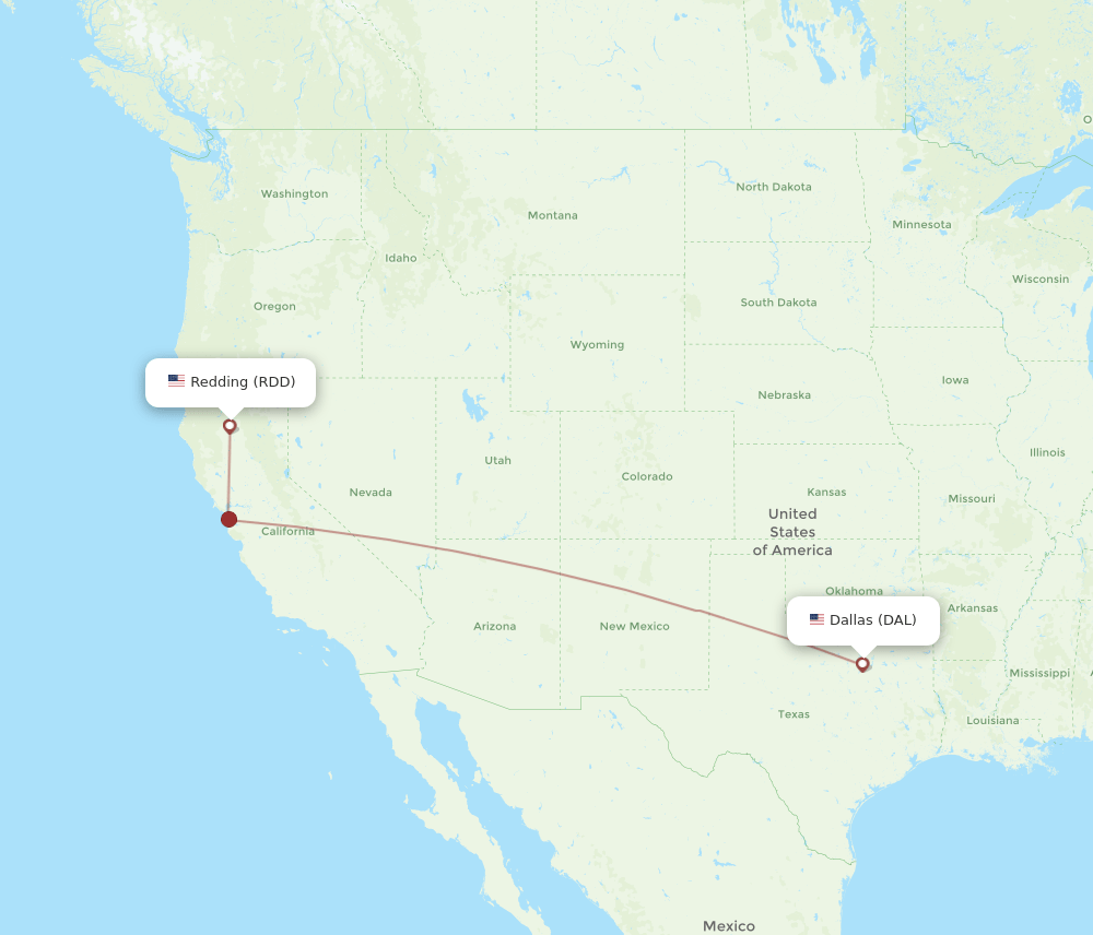 Dallas - Redding route map and flight paths
