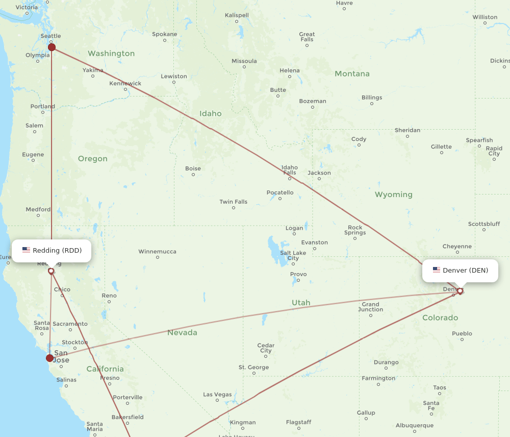 RDD to DEN flights and routes map