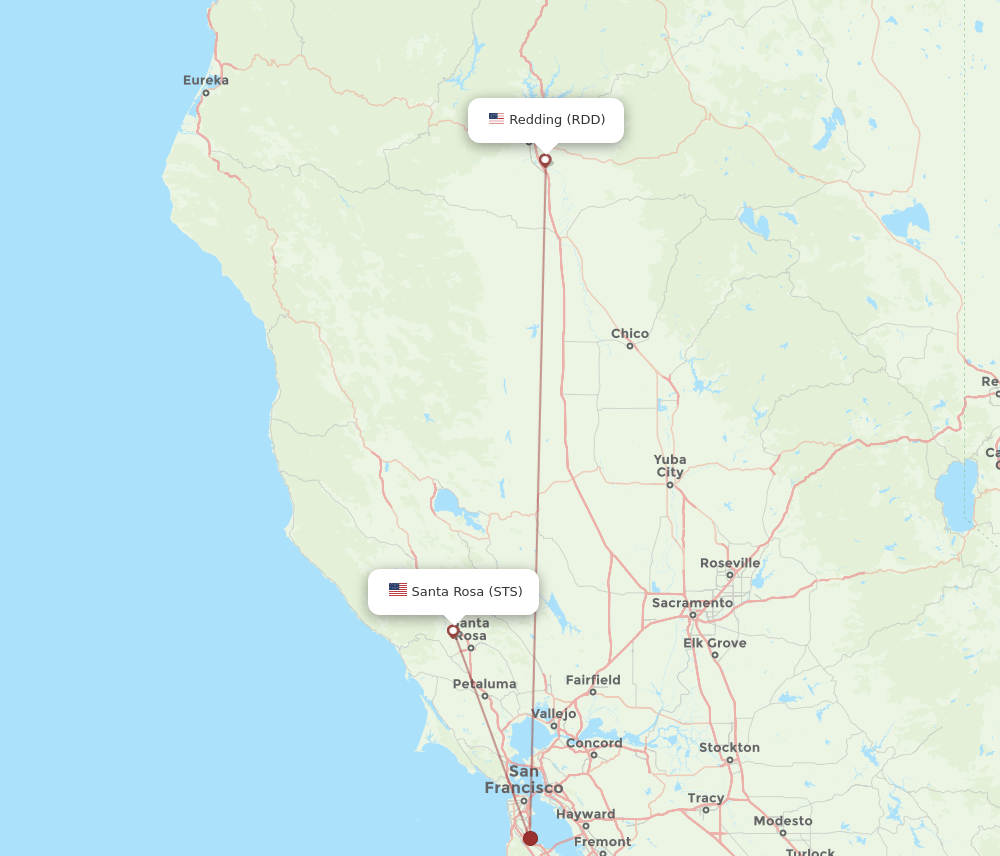 Santa Rosa - Redding route map and flight paths