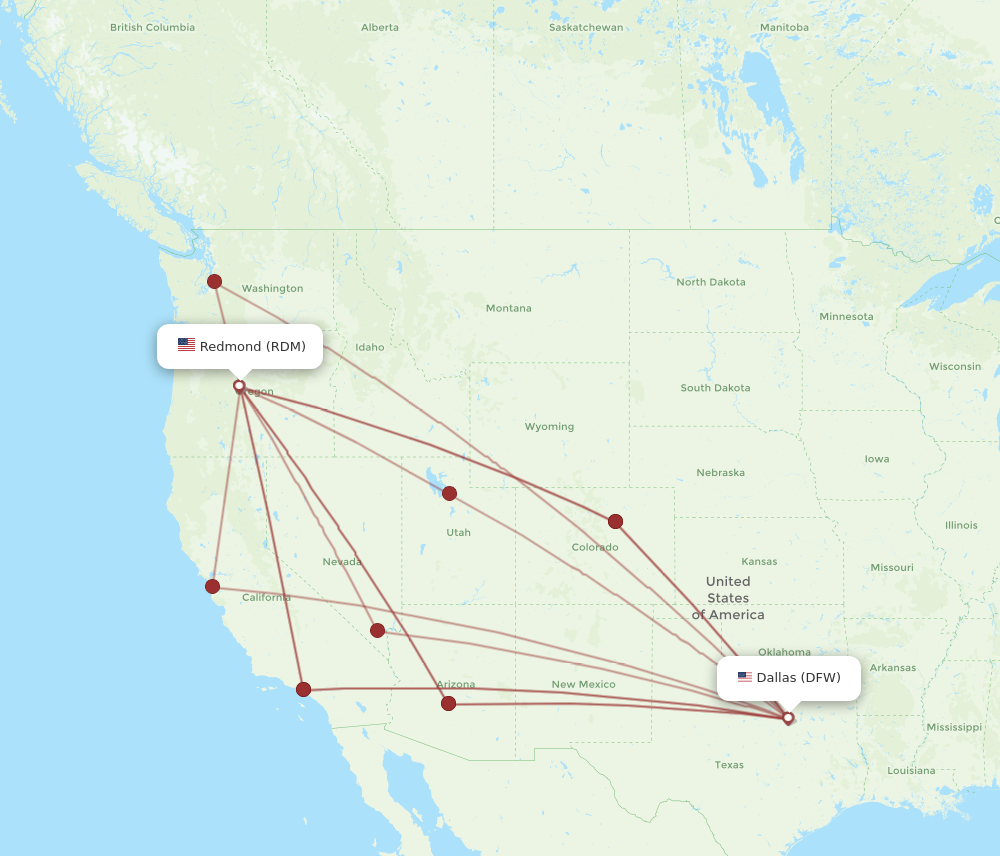 RDM to DFW flights and routes map