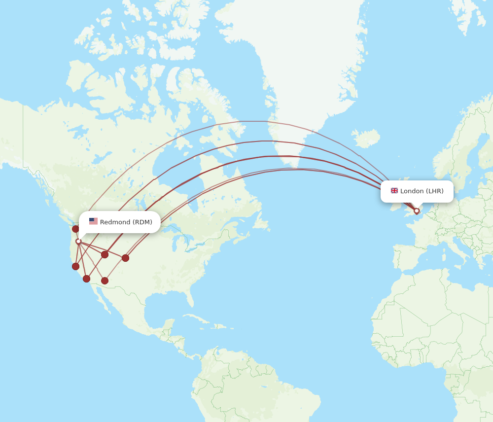 RDM to LHR flights and routes map