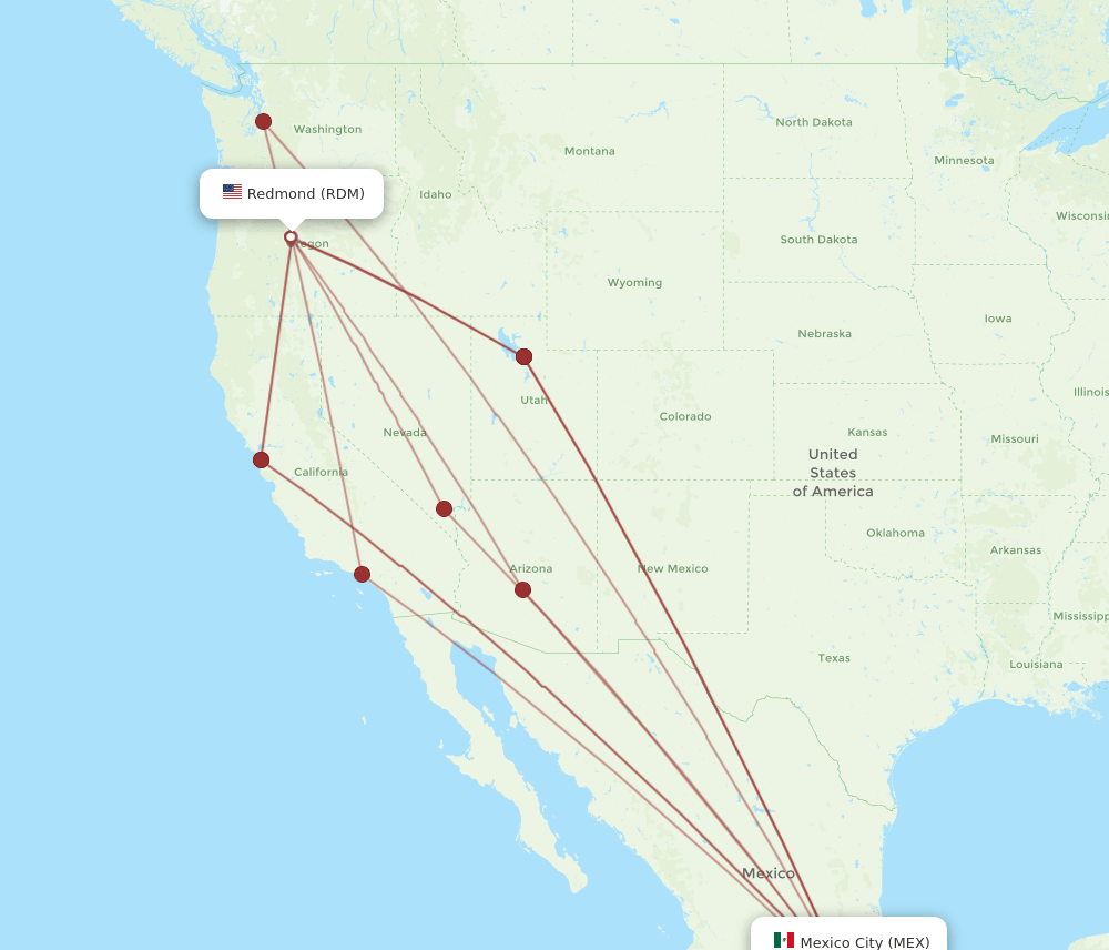 RDM-MEX flight routes