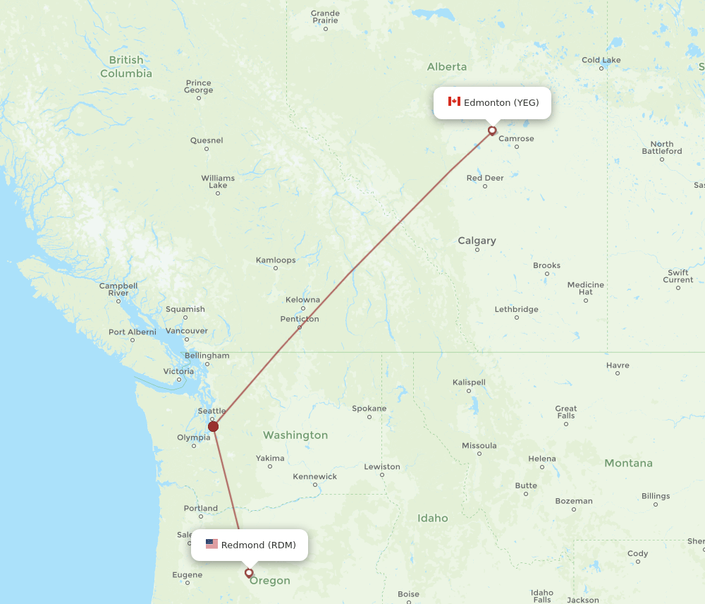 RDM to YEG flights and routes map