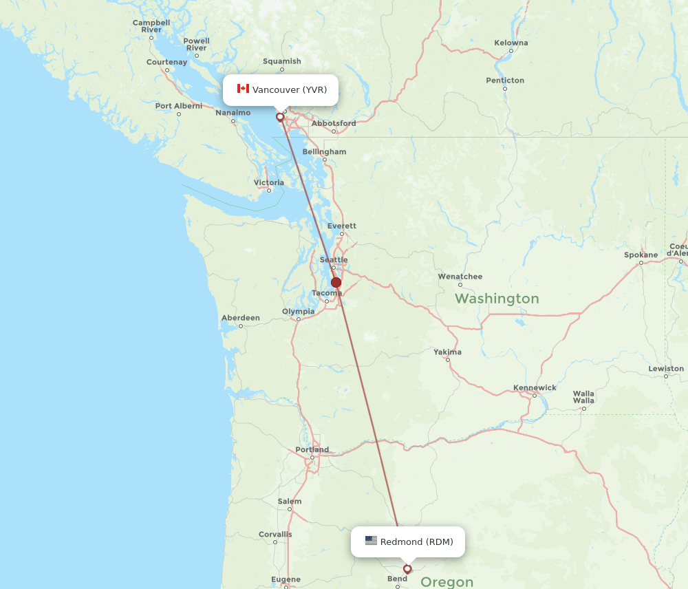 Vancouver - Redmond route map and flight paths