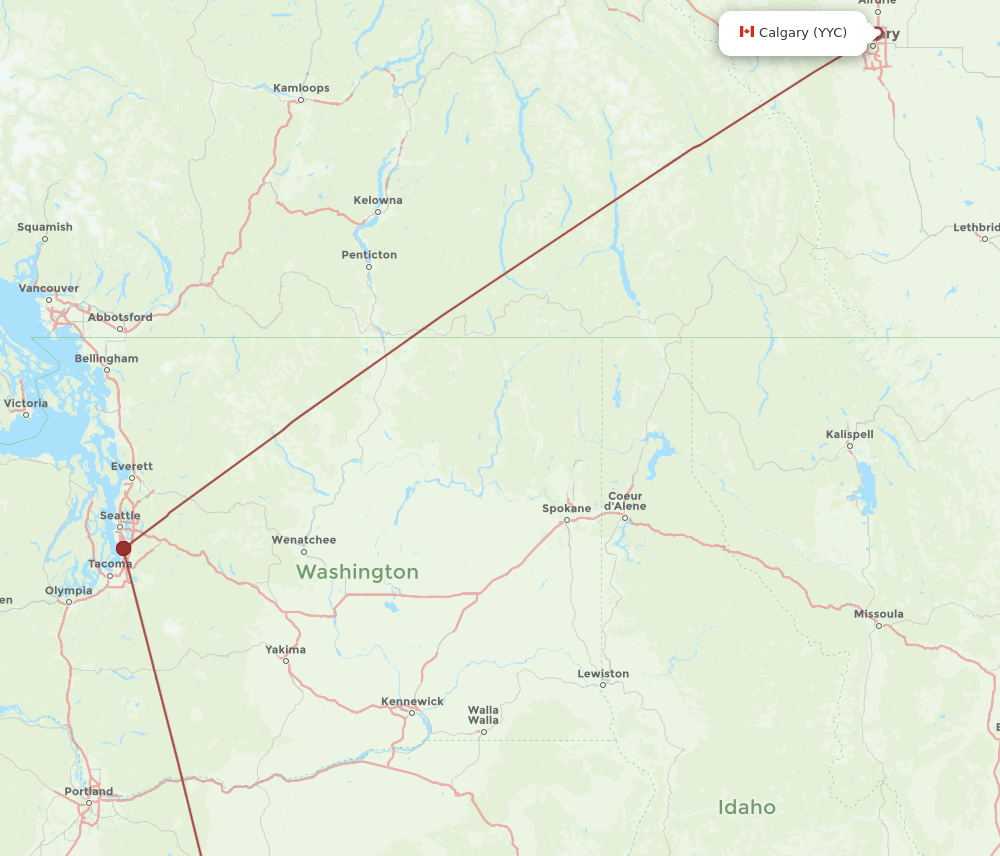 Calgary - Redmond route map and flight paths