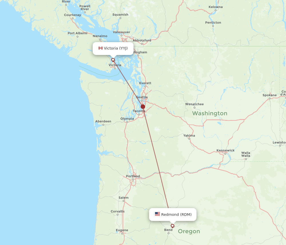 Victoria - Redmond route map and flight paths