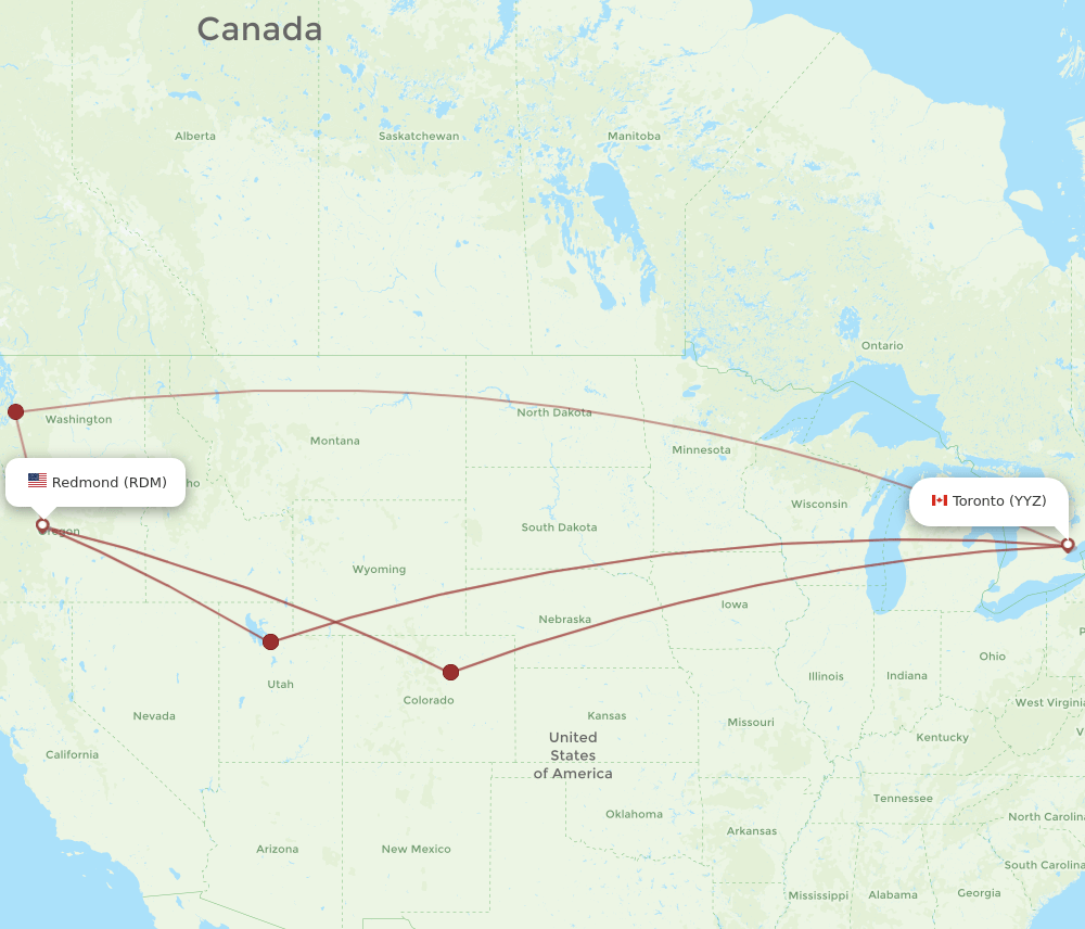 Toronto - Redmond route map and flight paths
