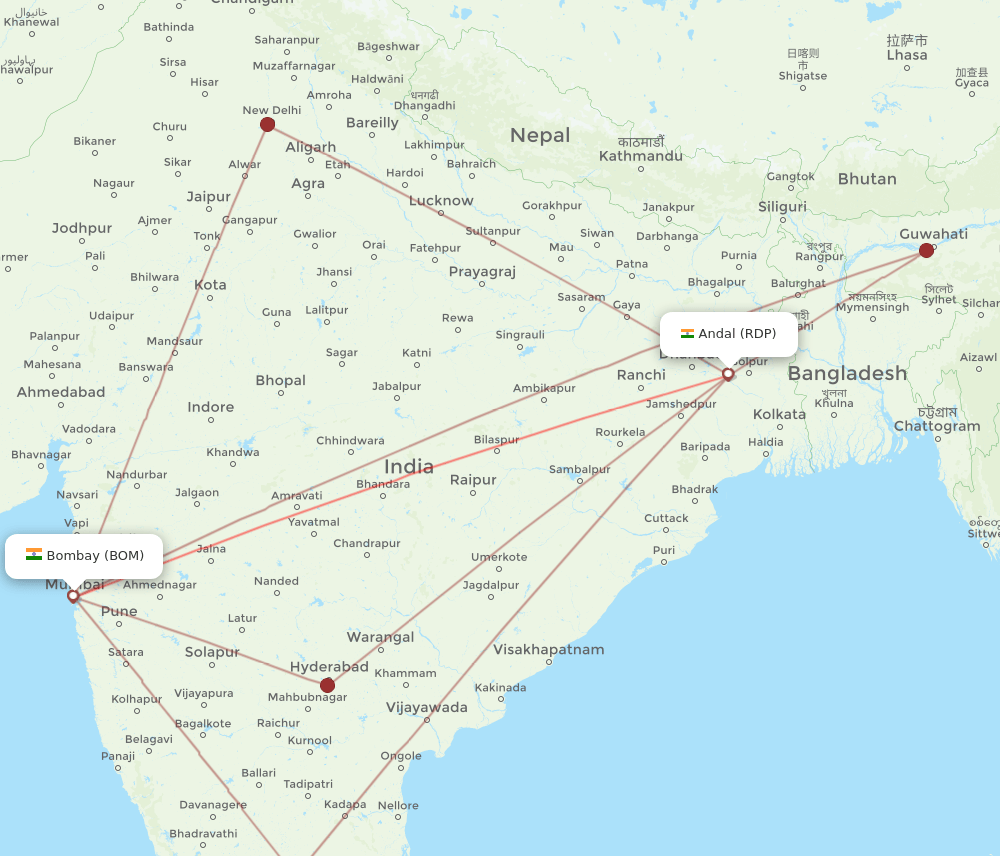 RDP-BOM flight routes