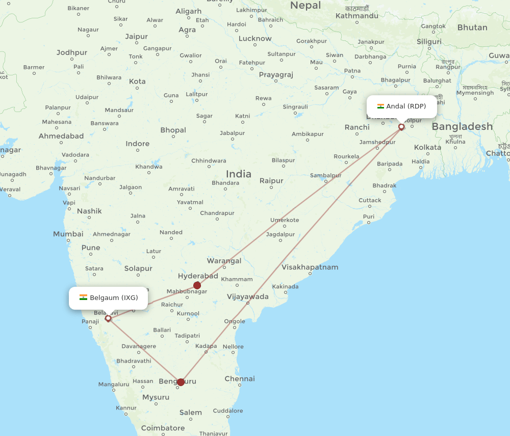 Belgaum - Andal route map and flight paths