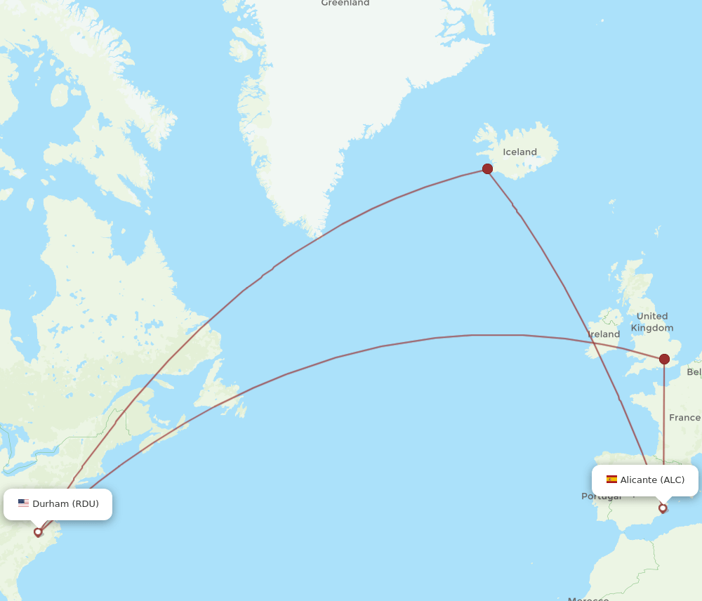 RDU-ALC flight routes
