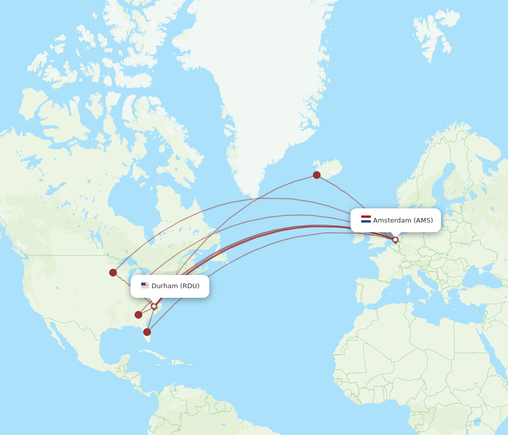 RDU-AMS flight routes