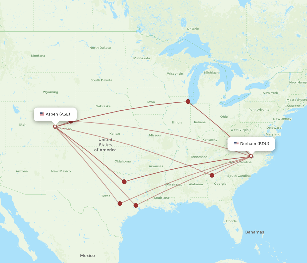 RDU to ASE flights and routes map