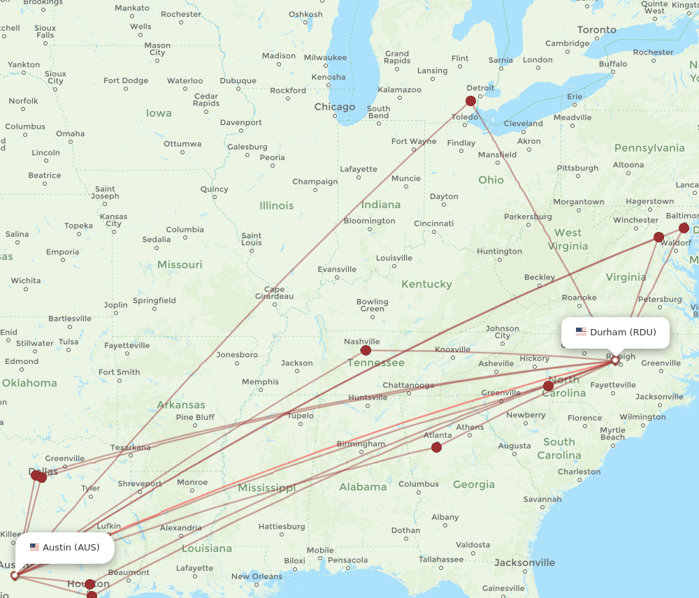 RDU-AUS flight routes