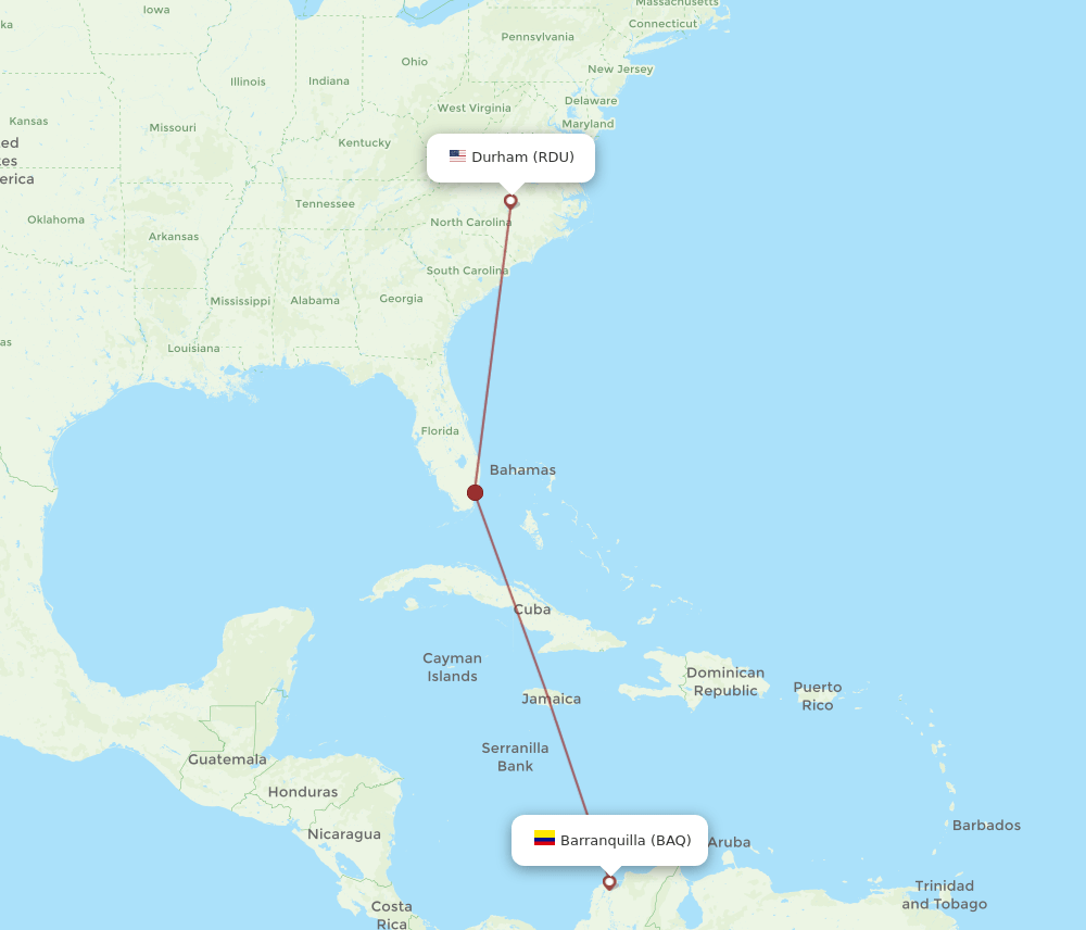 RDU-BAQ flight routes