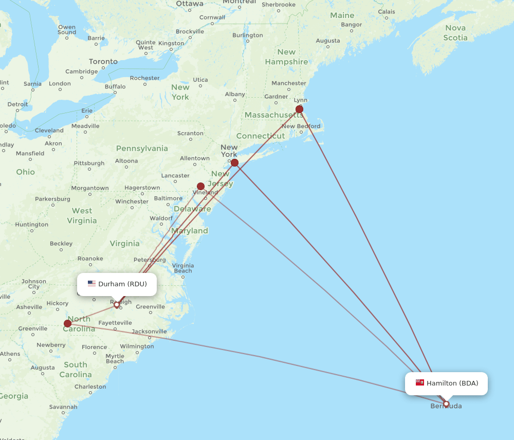 RDU-BDA flight routes